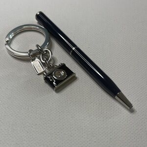 Coach Black and Silver Mini Camera Keychain with a Black Coach Pen